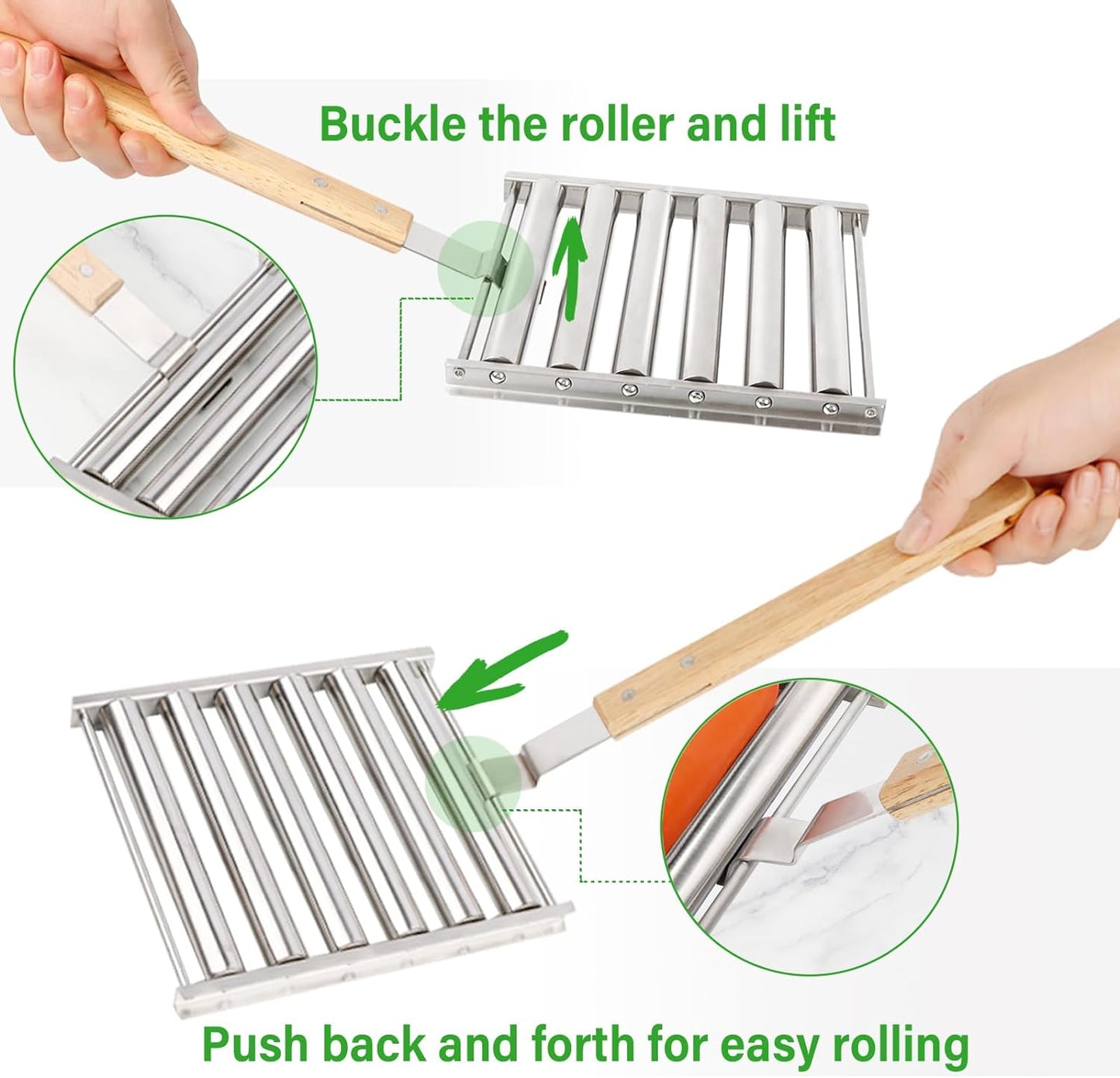 Hot Dog Roller for Grill | Stainless Steel with Extra Long Wood Handle, BBQ Hot Dog Griller for Evenly Cooked Hot Dogs, 5 Hot Dog Capacity