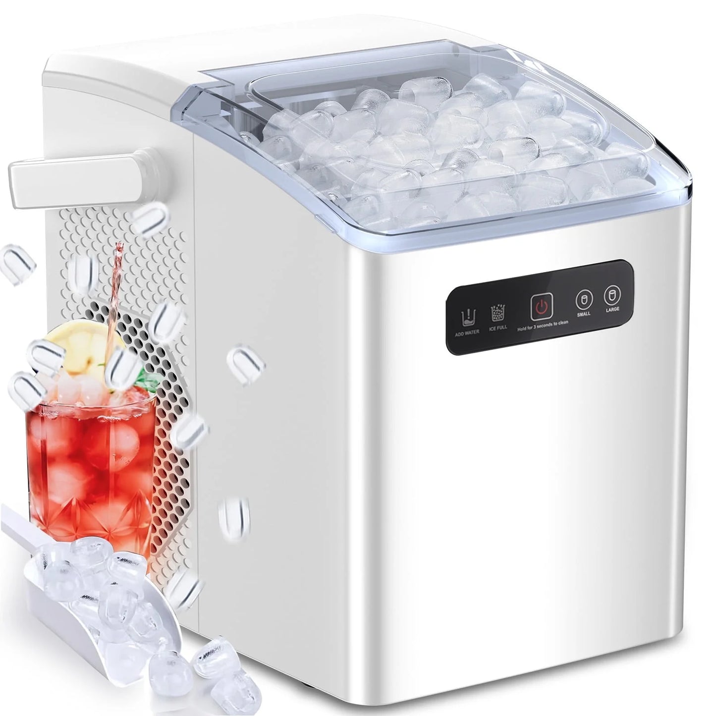 Countertop Ice Maker, Self-Cleaning Portable Ice Machine with Handle, Ice Scoop, 2 Sizes of Bullet Ice Cubes,For Home/Kitchen/Office-Black